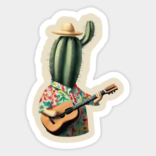 a cactus wearing a hawaiian shirt and playing a ukulele Sticker